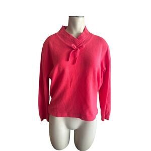 Pringle 100% Pure Cashmere Sweater Size 40 (US M) Hot Pink V‑Neck Bow Detail